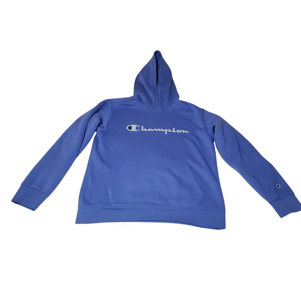 Champion Purple Youth Logo Hoodie Medium 10-12 Cotton Blend Pullover Athletic